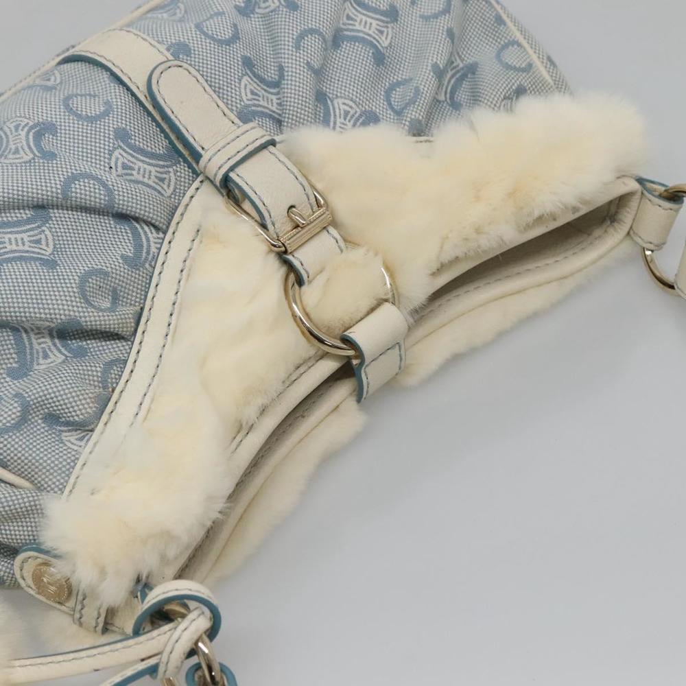 CELINE C Macadam Canvas Shoulder Bag Light Blue Gold Auth MX095 - Picture 6 of 16